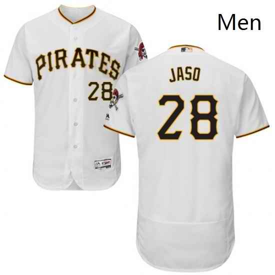 Mens Majestic Pittsburgh Pirates 28 John Jaso White Home Flex Base Authentic Collection MLB Jersey